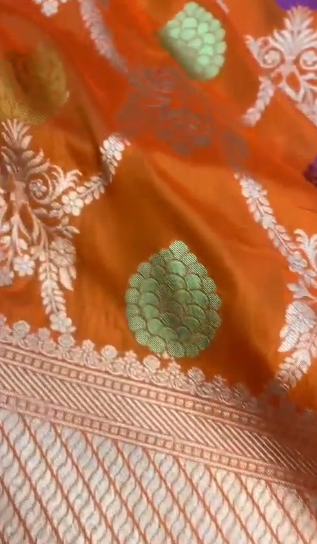 Orange Banarasi Handloom Katan Silk Meenakari Saree