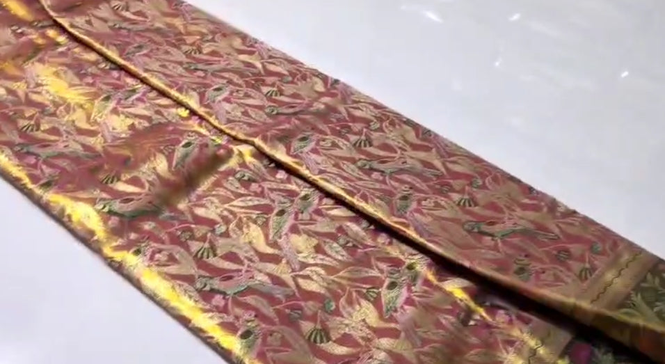 Pink Kanchipuram håndvævet vævsbrokade Meenakari silkesari