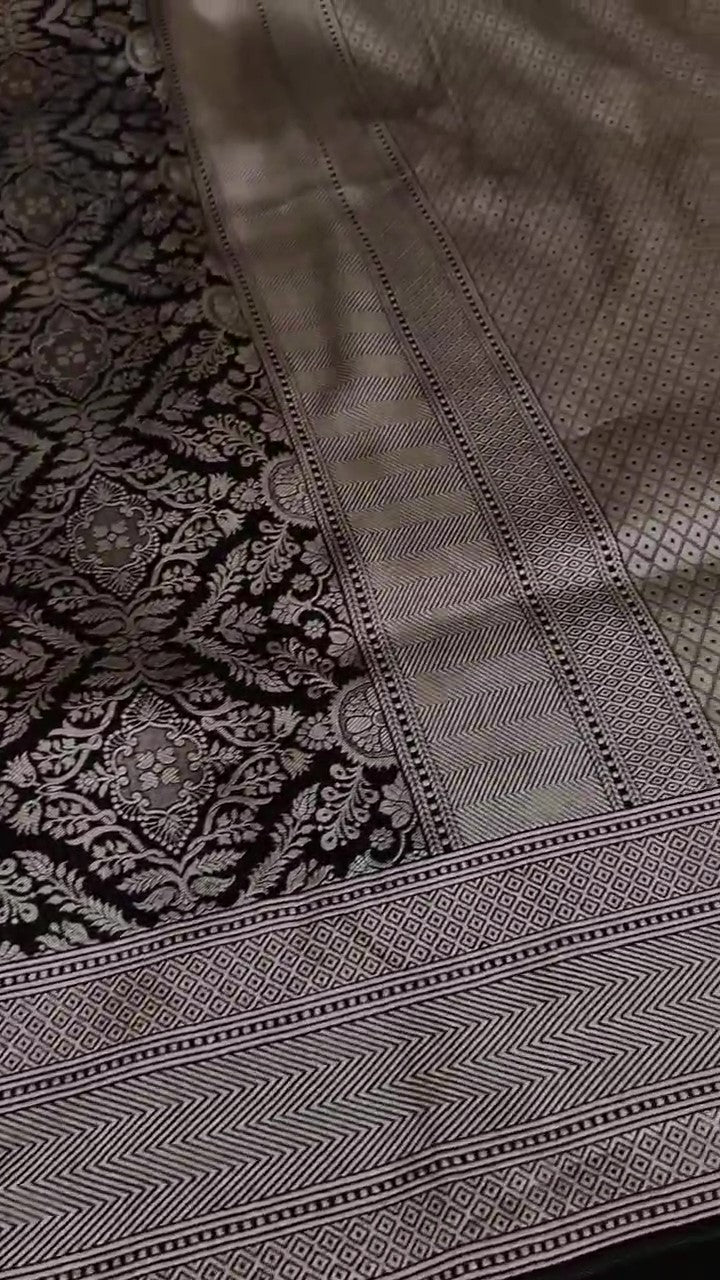 Black Banarasi Handloom Katan Silk Meenakari Saree