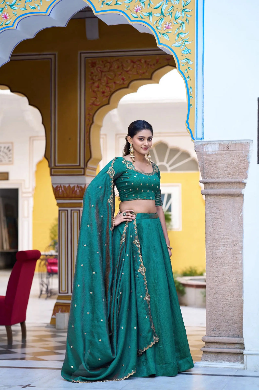 Teal Blue Embroidery Work Lehenga Choli