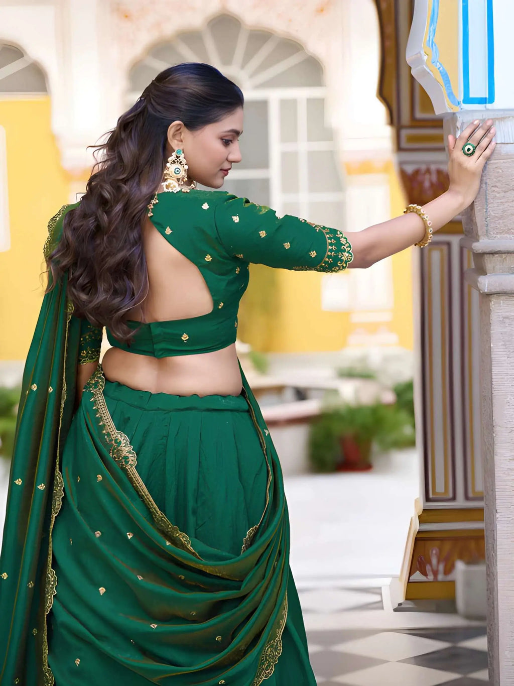 Dark Green Embroidery Work Lehenga Choli