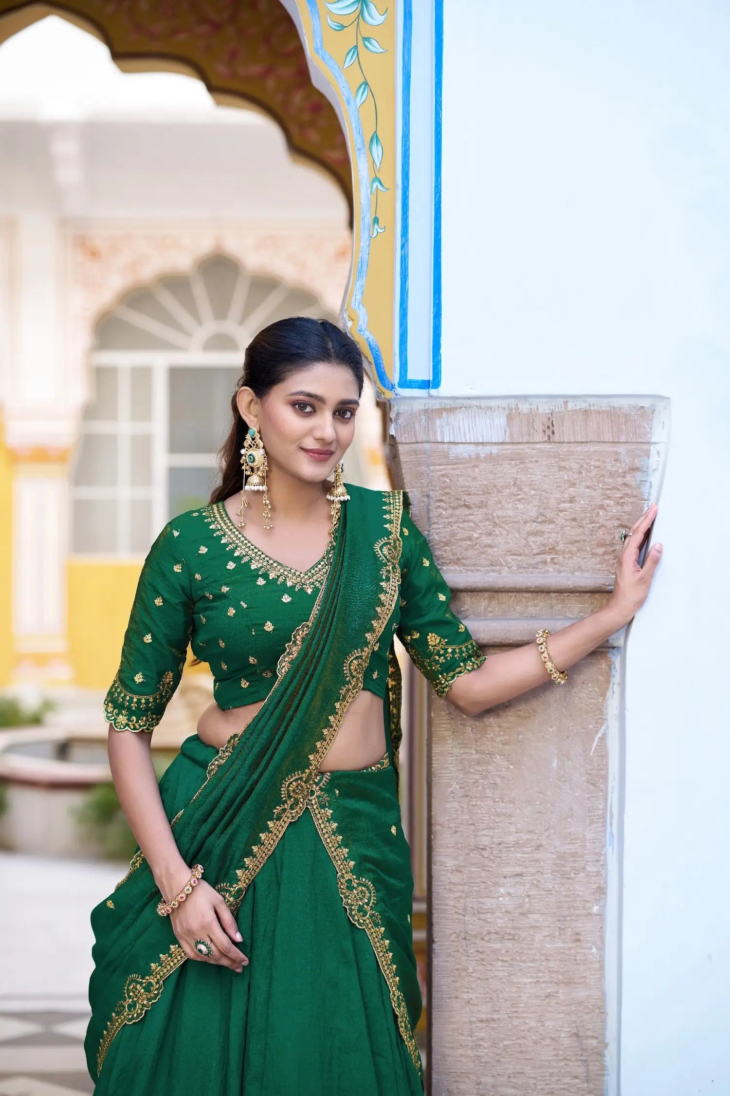 Dark Green Embroidery Work Lehenga Choli