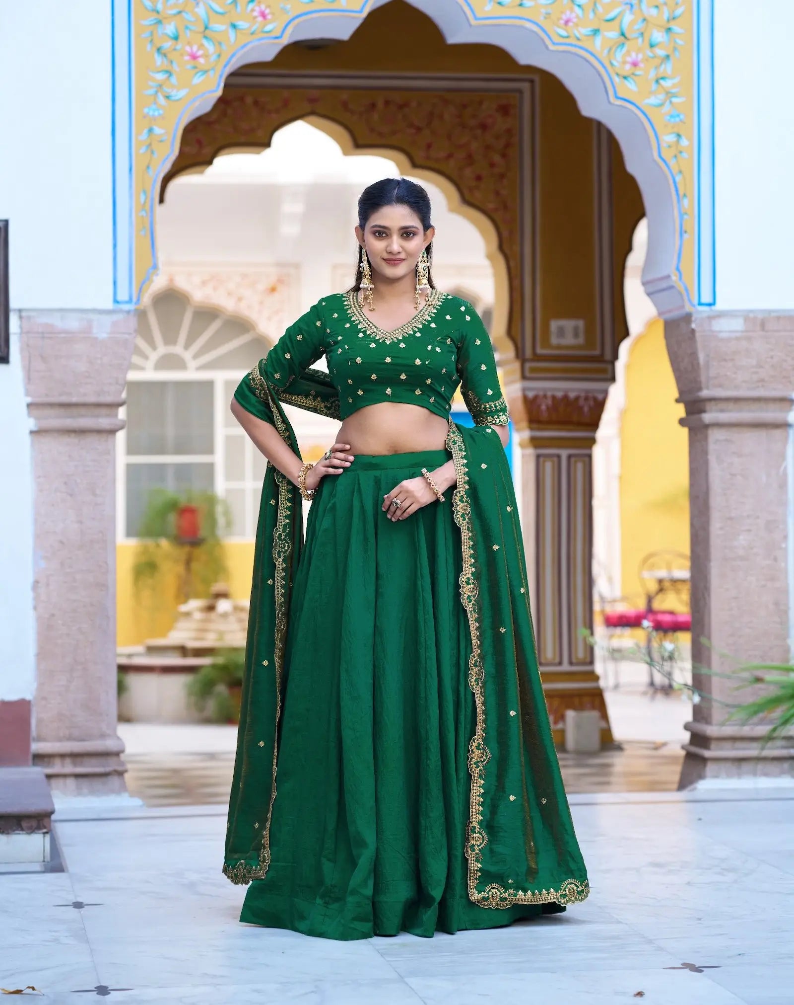 Dark Green Embroidery Work Lehenga Choli