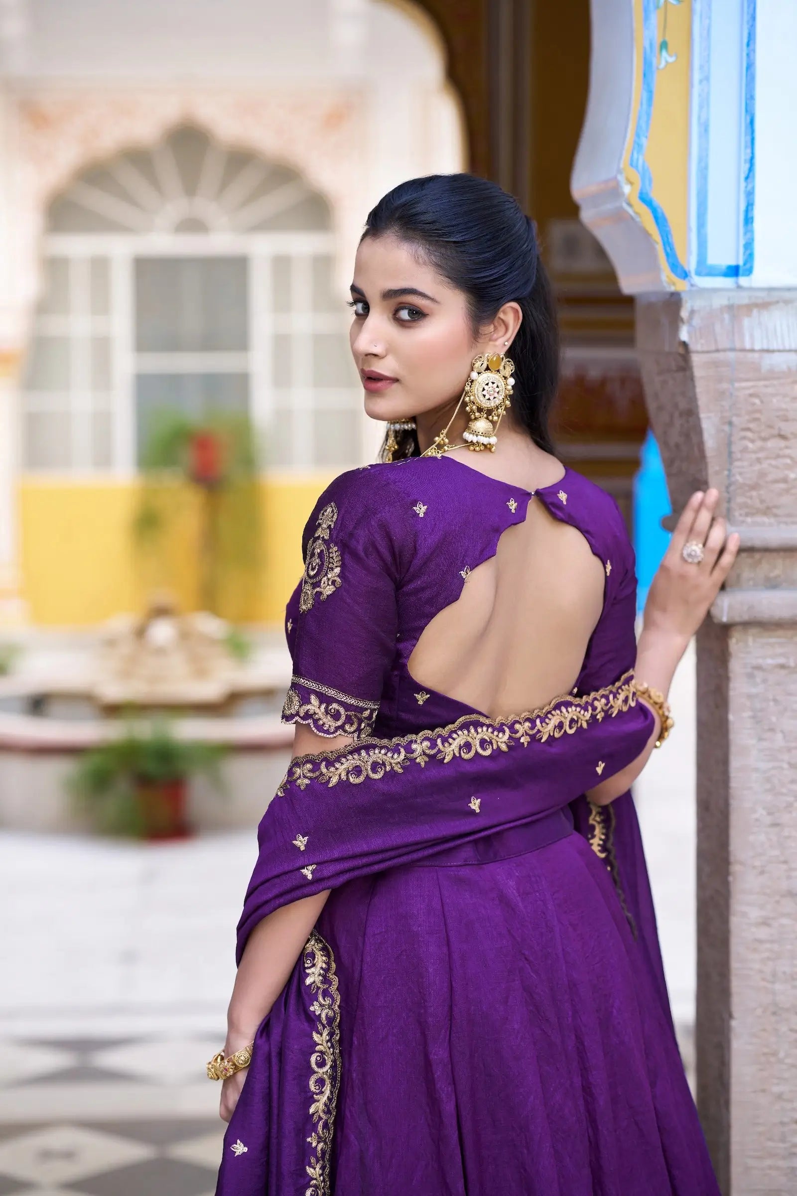 Plum Purple Embroidery Work Lehenga Choli