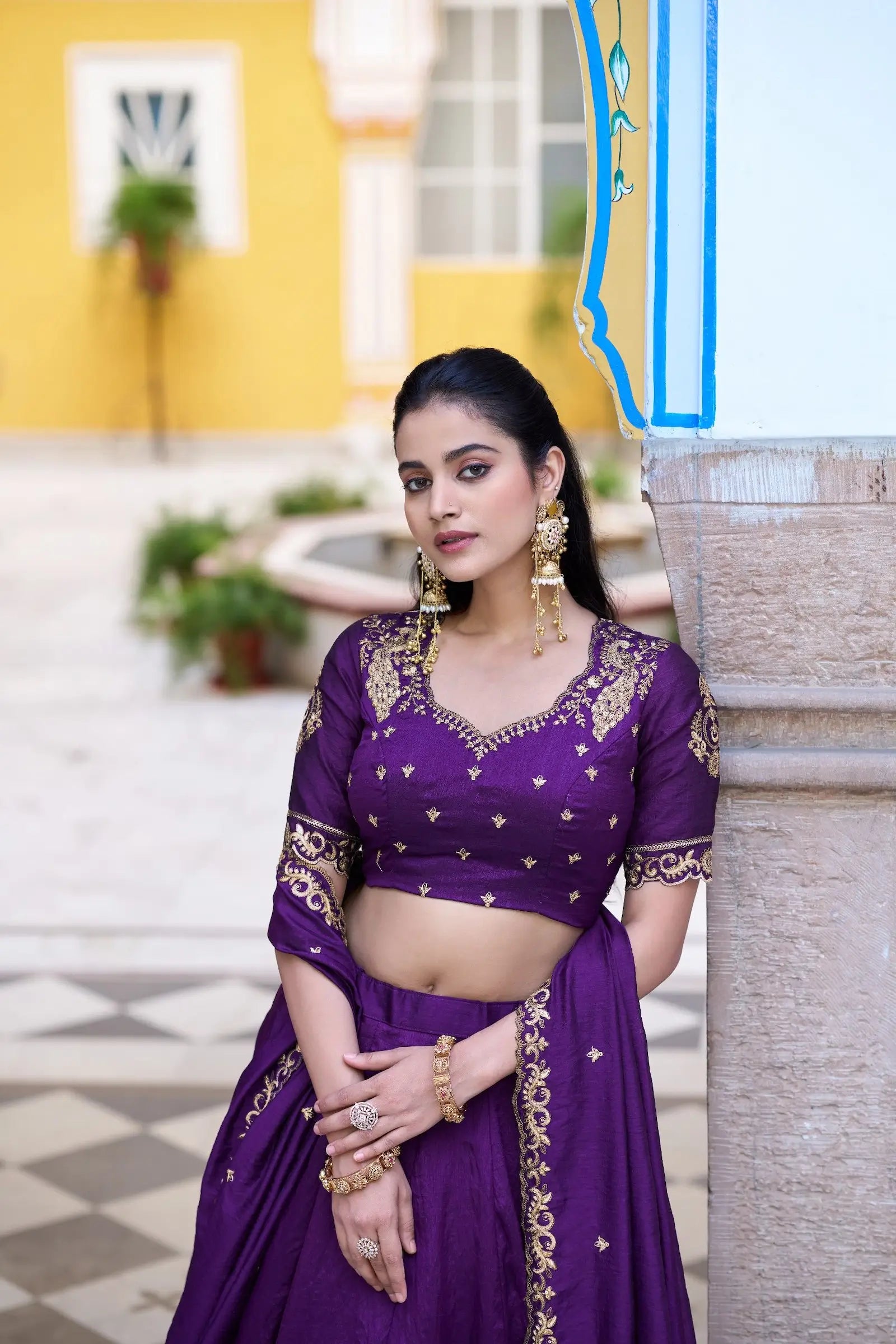 Plum Purple Embroidery Work Lehenga Choli