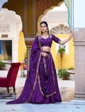 Plum Purple Embroidery Work Lehenga Choli