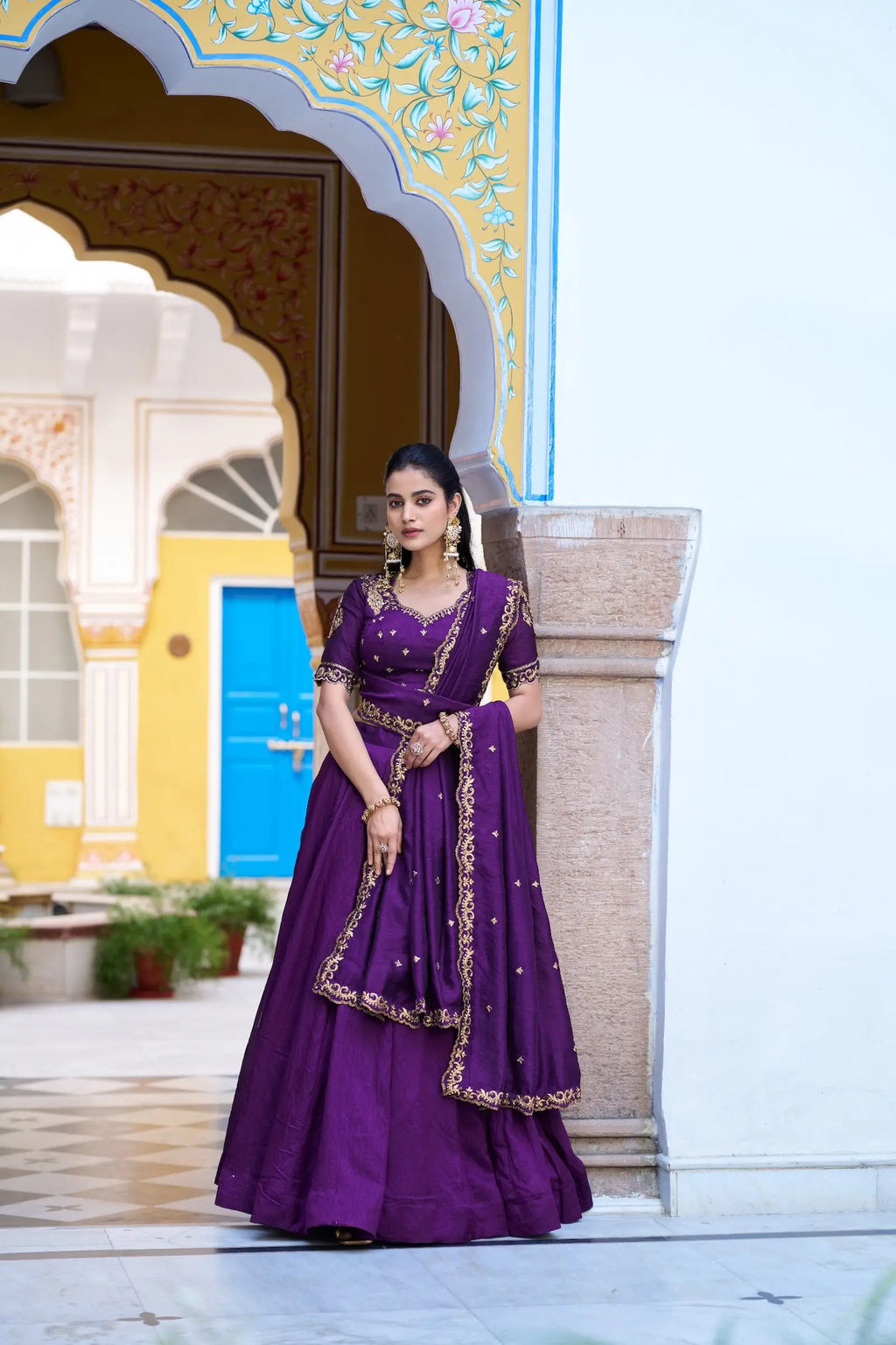 Plum Purple Embroidery Work Lehenga Choli