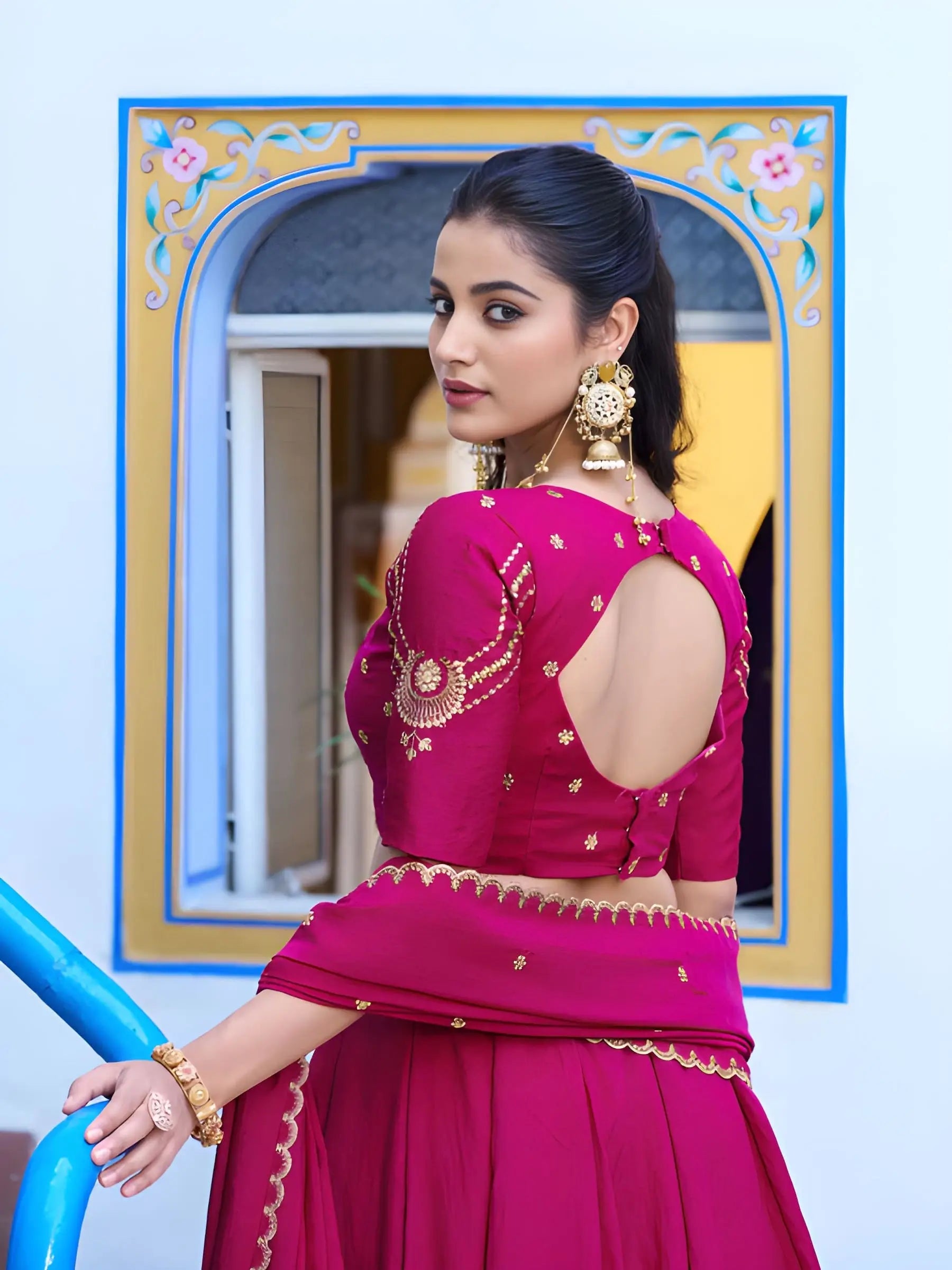 Dark Pink Embroidery Work Lehenga Choli