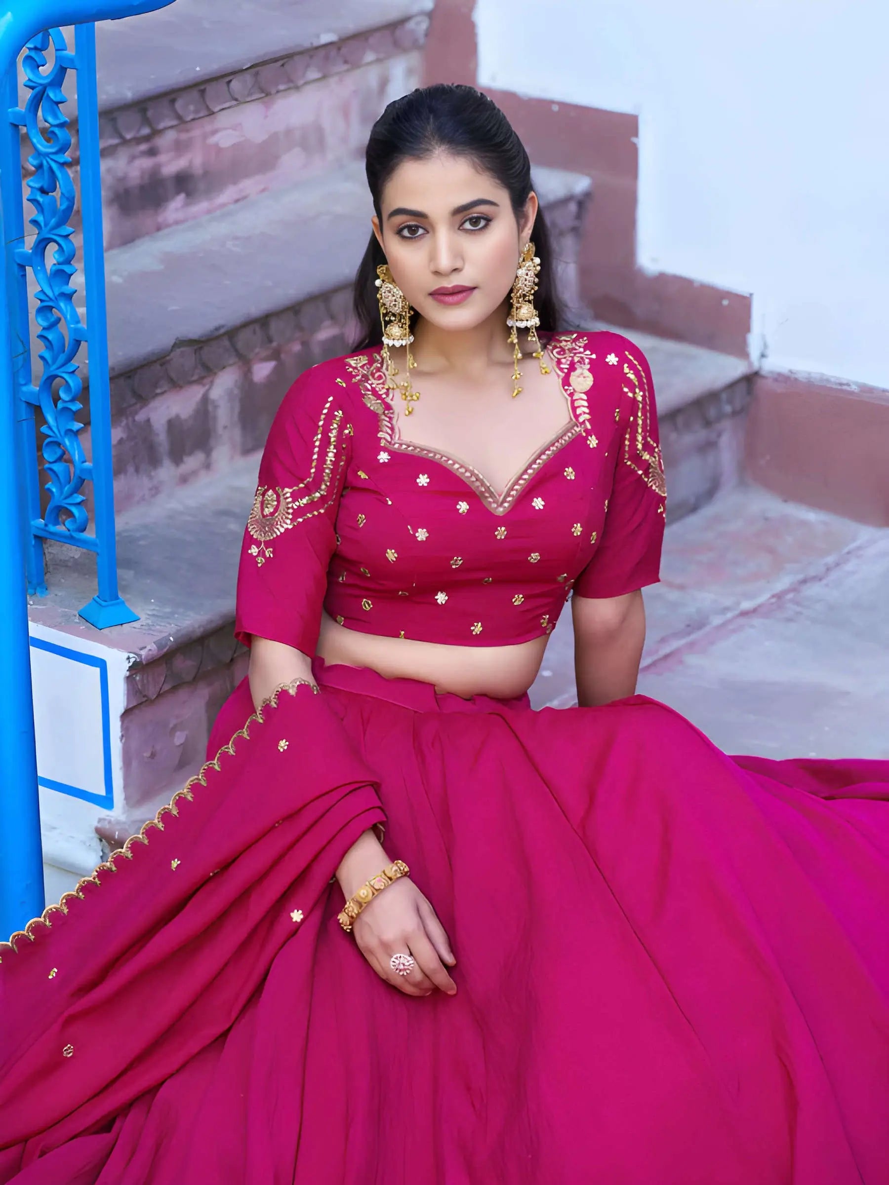 Dark Pink Embroidery Work Lehenga Choli