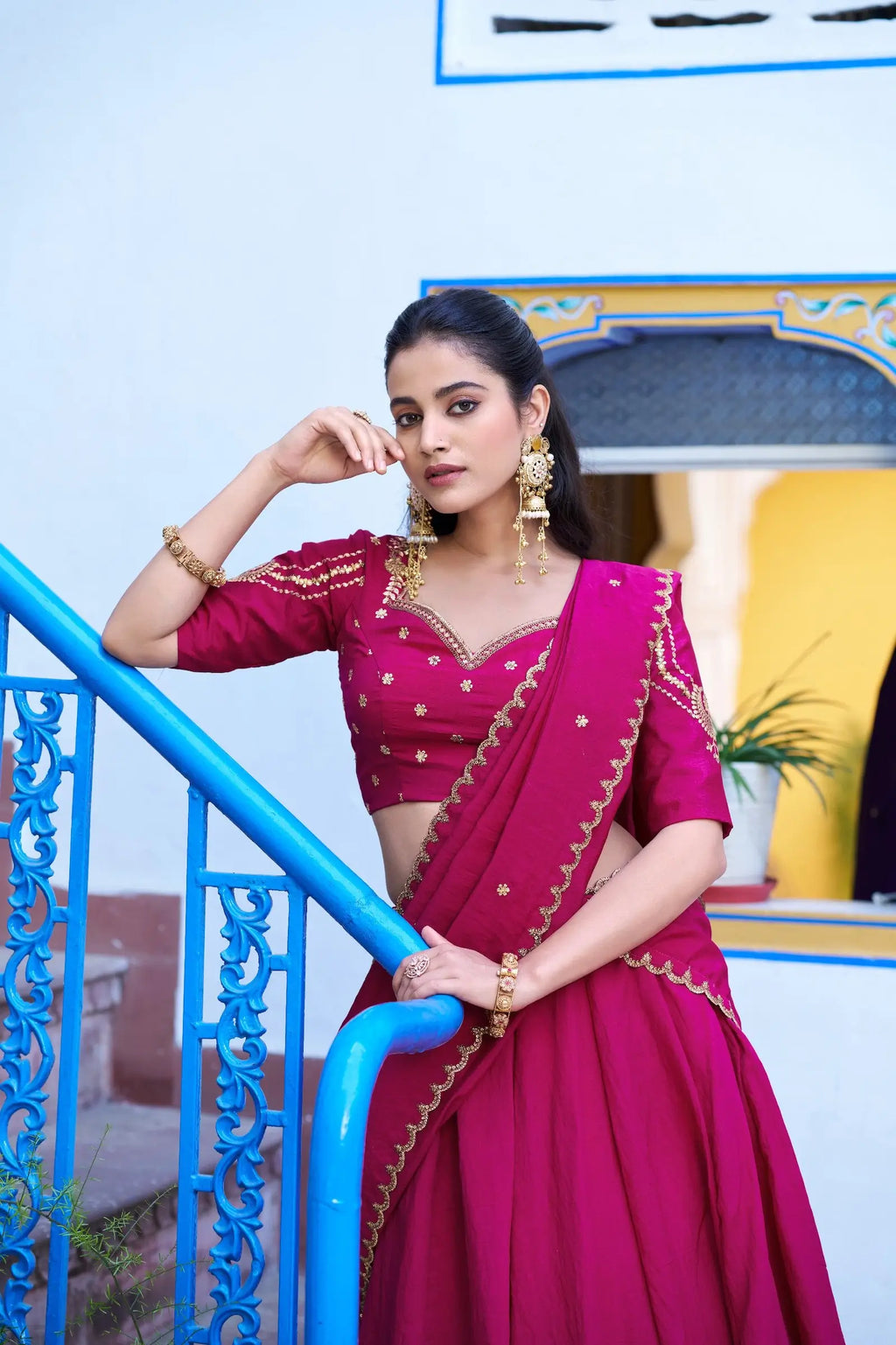Dark Pink Embroidery Work Lehenga Choli