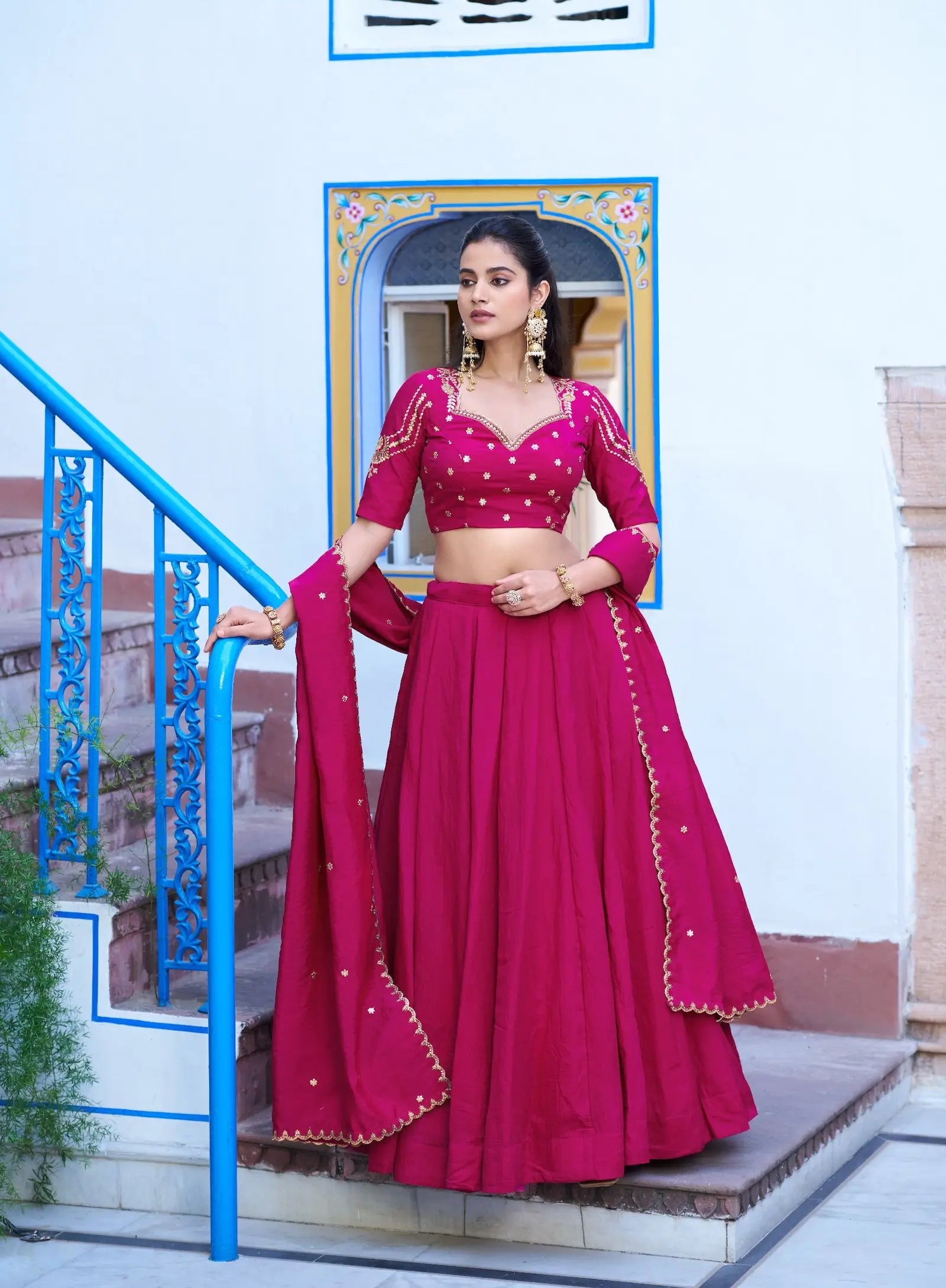Dark Pink Embroidery Work Lehenga Choli