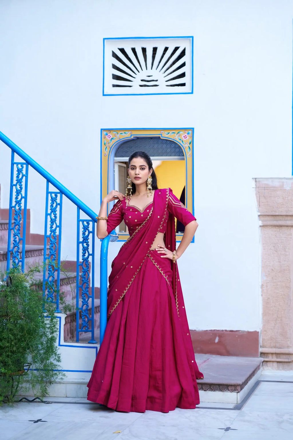 Dark Pink Embroidery Work Lehenga Choli