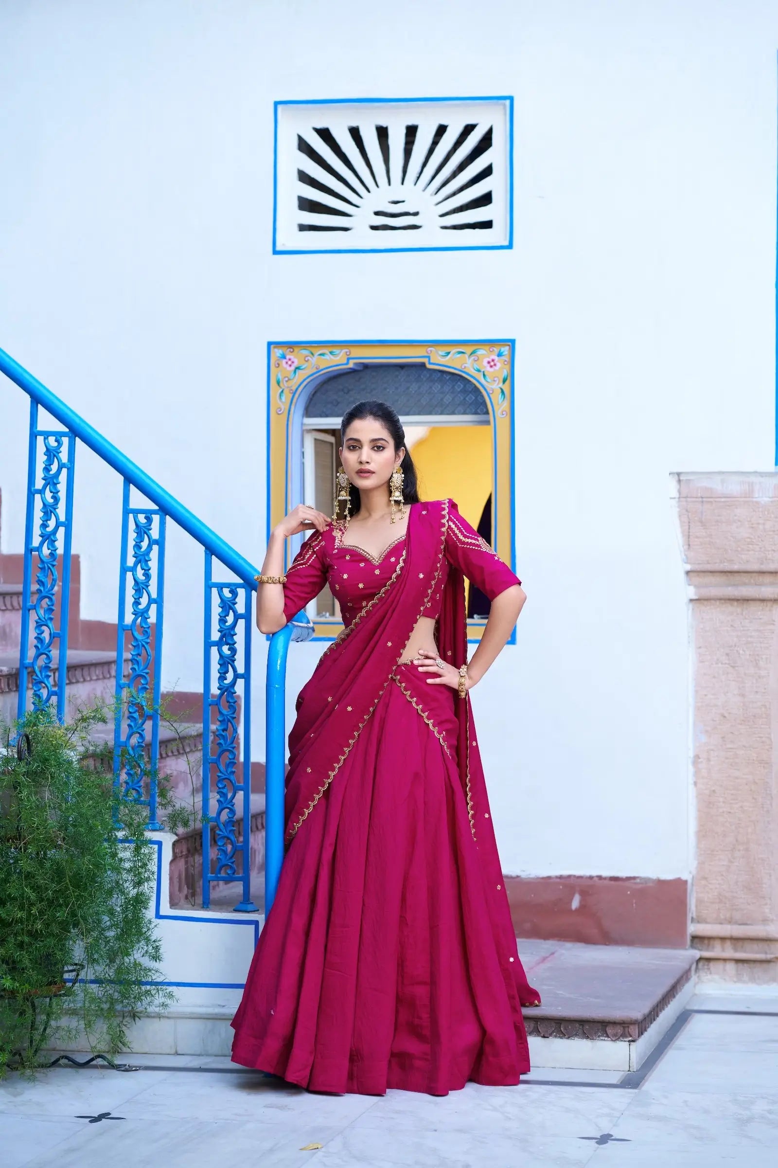 Dark Pink Embroidery Work Lehenga Choli