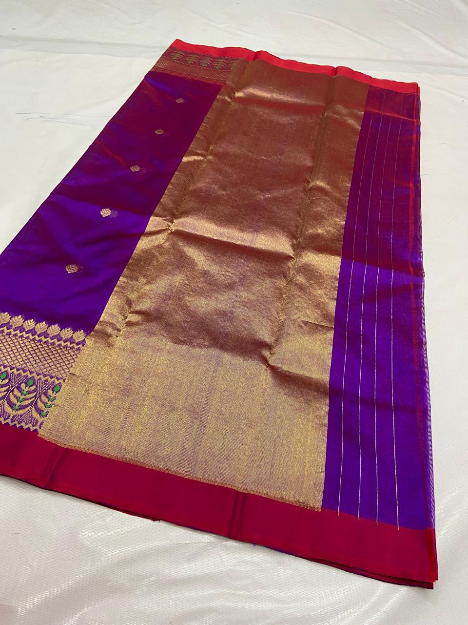Dual Tone Lilla Chanderi Håndvæv Pattu Silk Meenakari Håndværk Saree