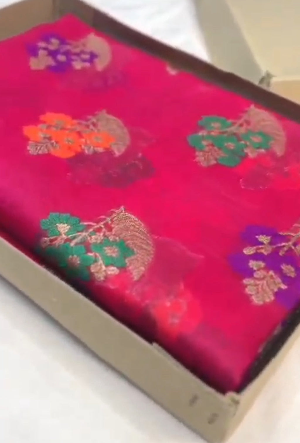 Red Banarasi Handloom Kora Organza Silk Meenakari Saree