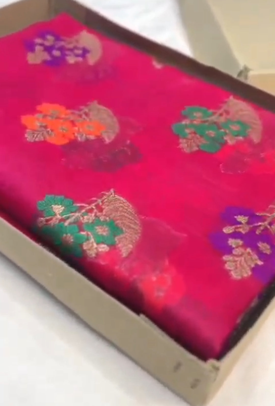 Red Banarasi Handloom Kora Organza Silk Meenakari Saree