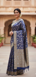 Azure Blue Banarasi Handloom Katan Silk Shikargah Meenakari Saree
