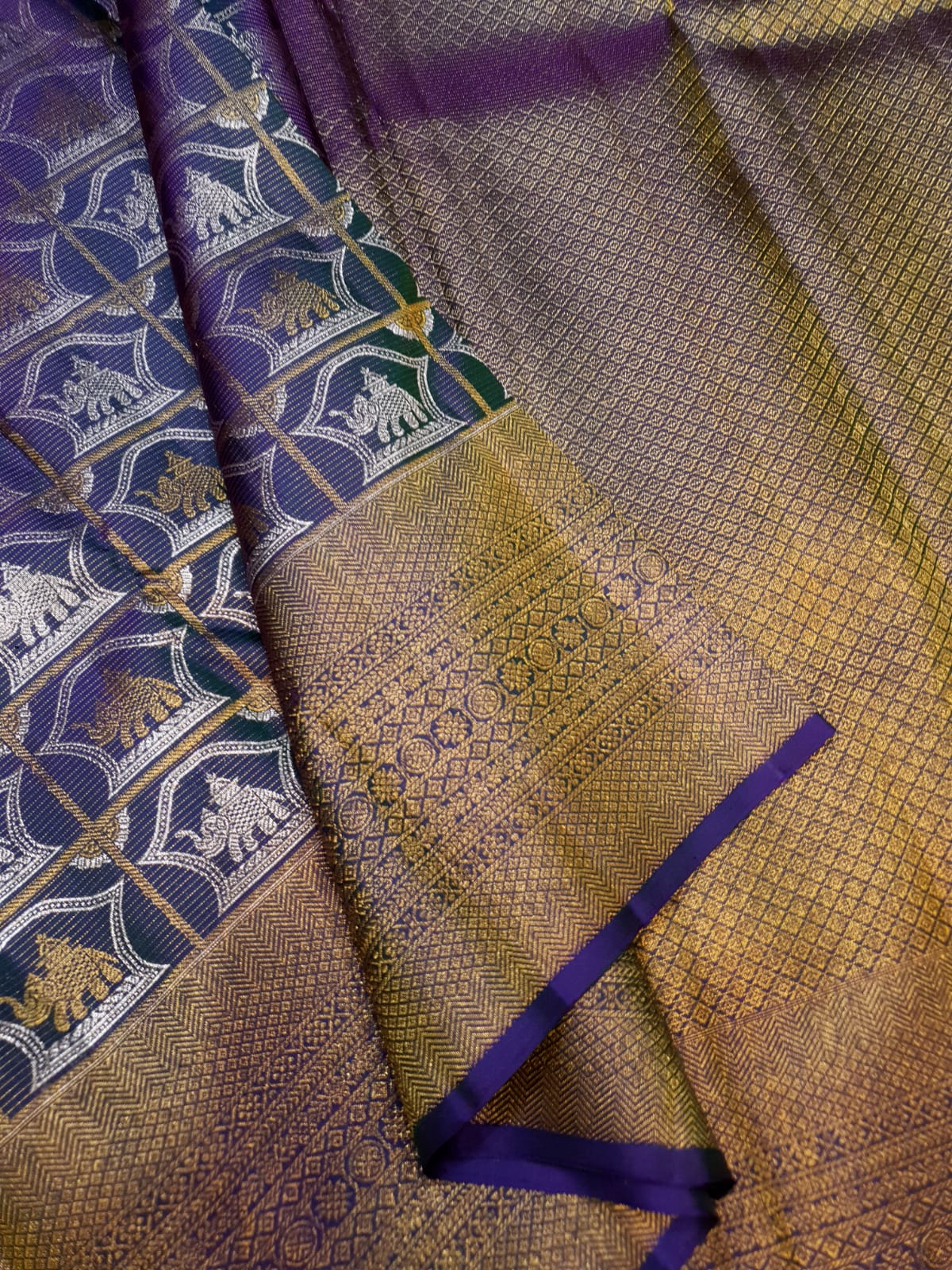 Dual Tone Purple Kanchipuram Handloom 2G Gold Pattu Silk Saree