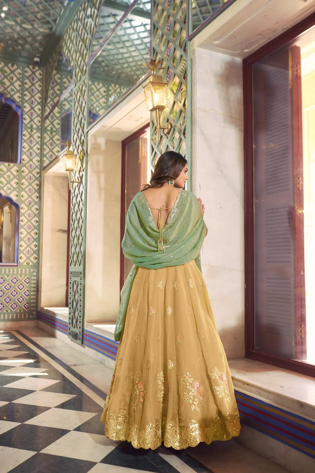 Pastel Yellow Silk Lehenga With Embroidery Work