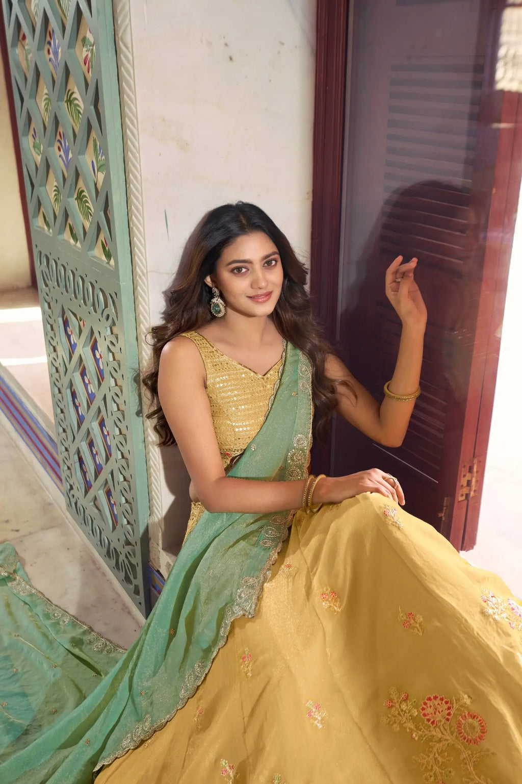 Pastel Yellow Silk Lehenga With Embroidery Work