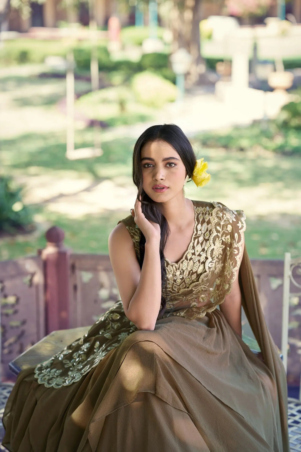 Designer Coffee Brown Embroidered Lehenga Choli