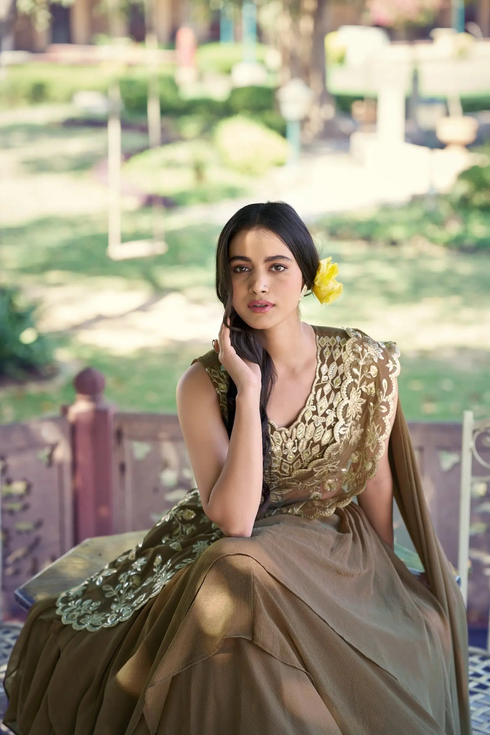 Designer Coffee Brown Embroidered Lehenga Choli