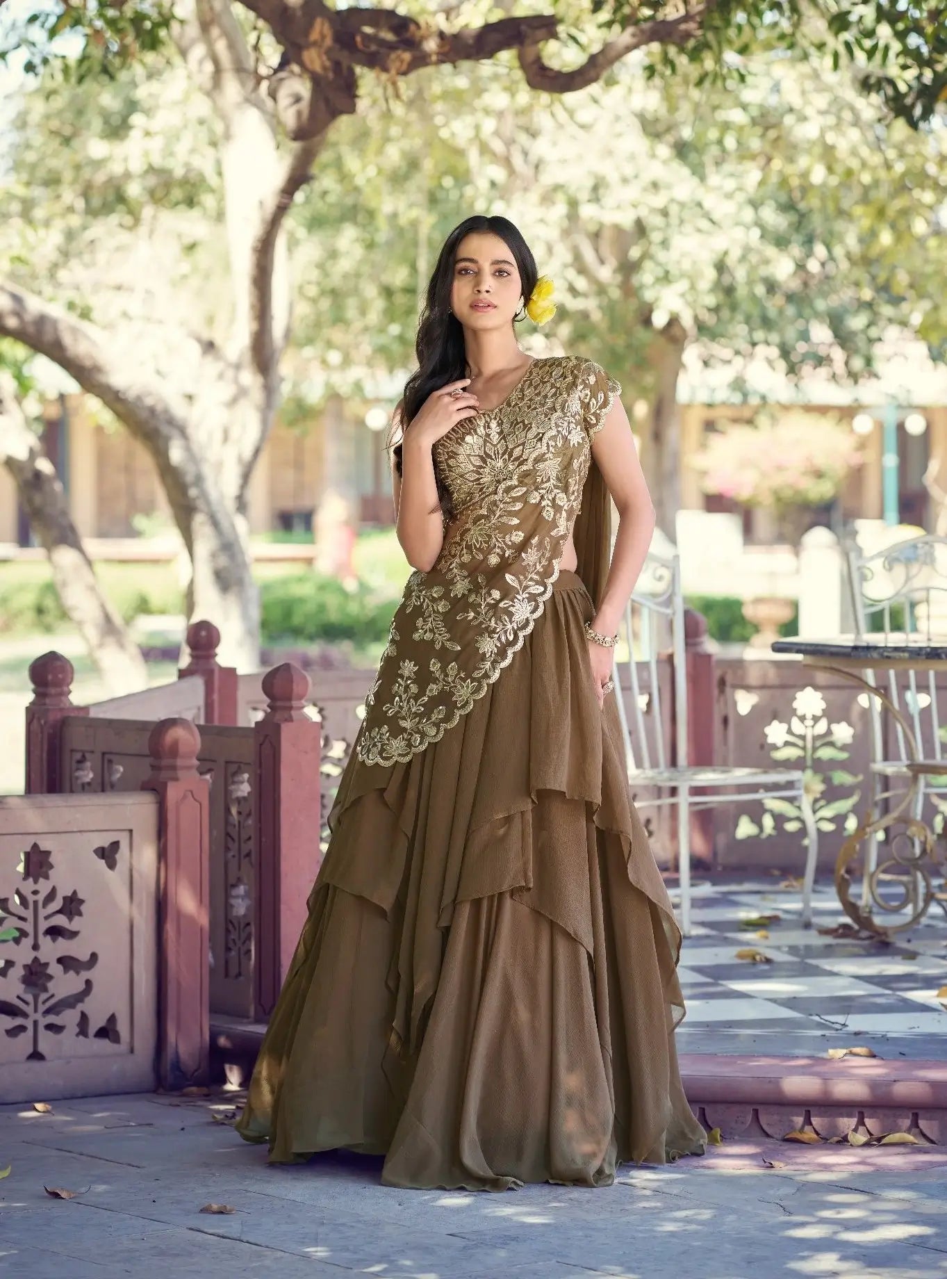 Designer Coffee Brown Embroidered Lehenga Choli