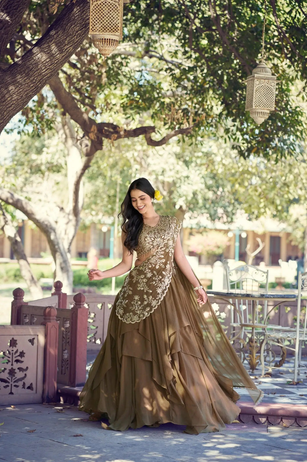 Designer Coffee Brown Embroidered Lehenga Choli