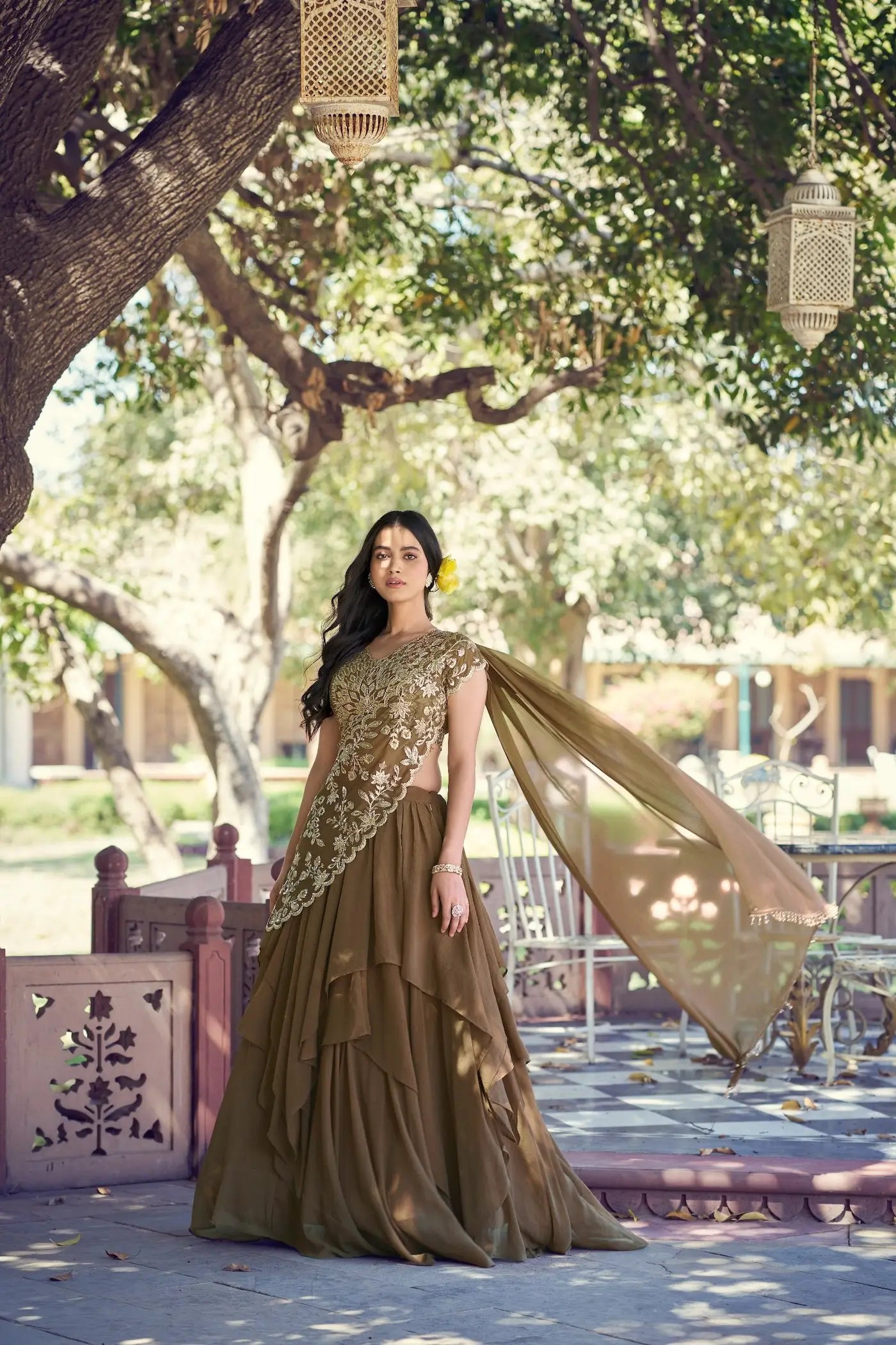 Designer Coffee Brown Embroidered Lehenga Choli