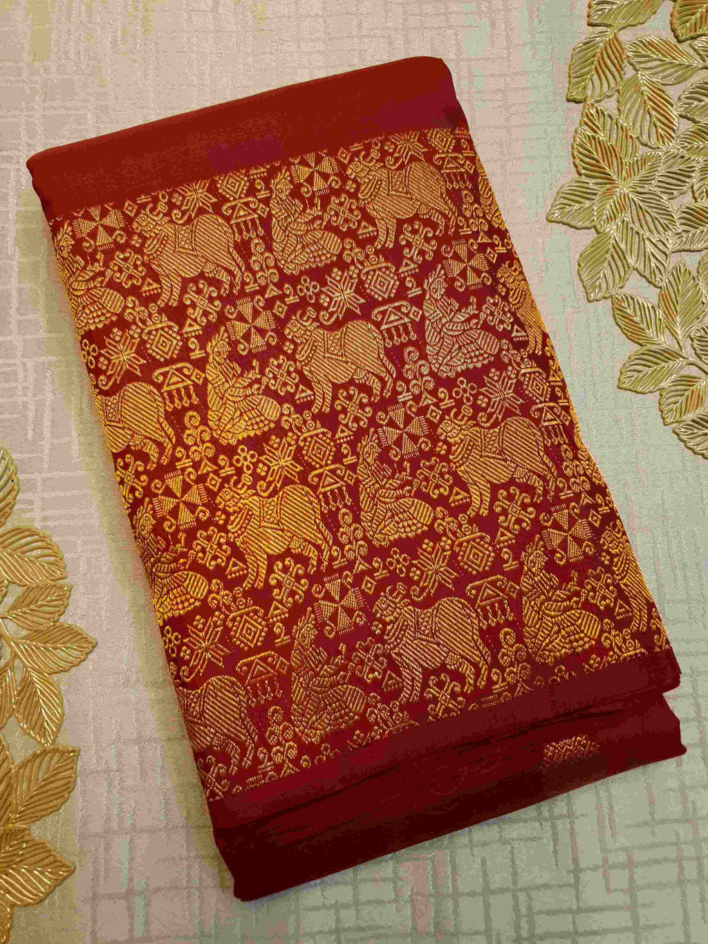 Rustic Red Kanchipuram Handloom 2G Gold Pattu Silk Saree