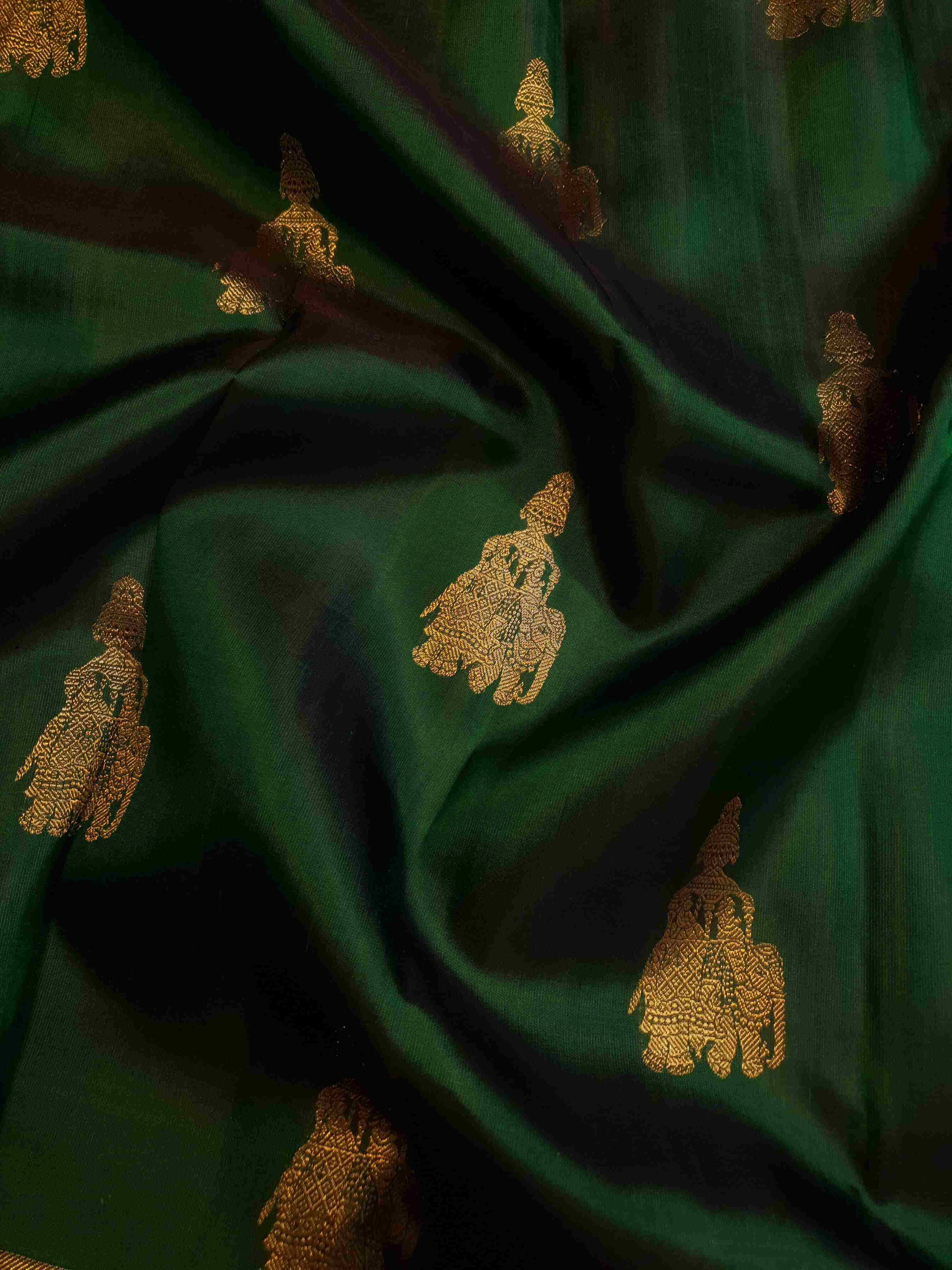 Grøn Kanchipuram Håndvæv 2G Guld Kalyana Pallakku Silk Saree