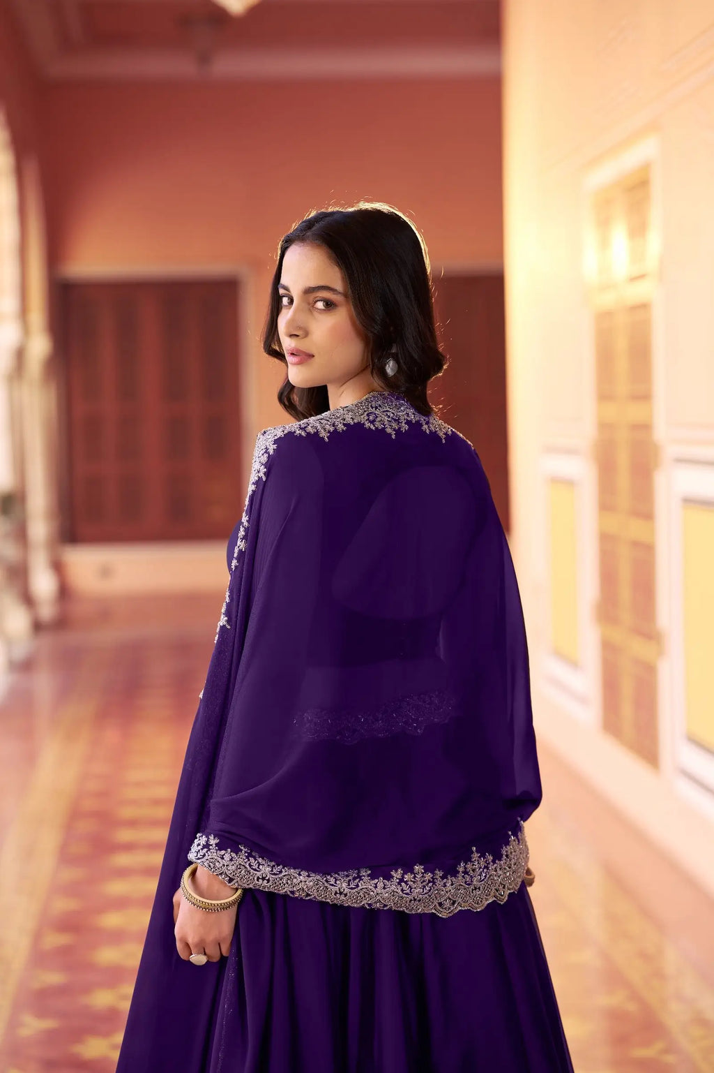 Dark Purple Sequins Embroidery Work Lehenga Choli