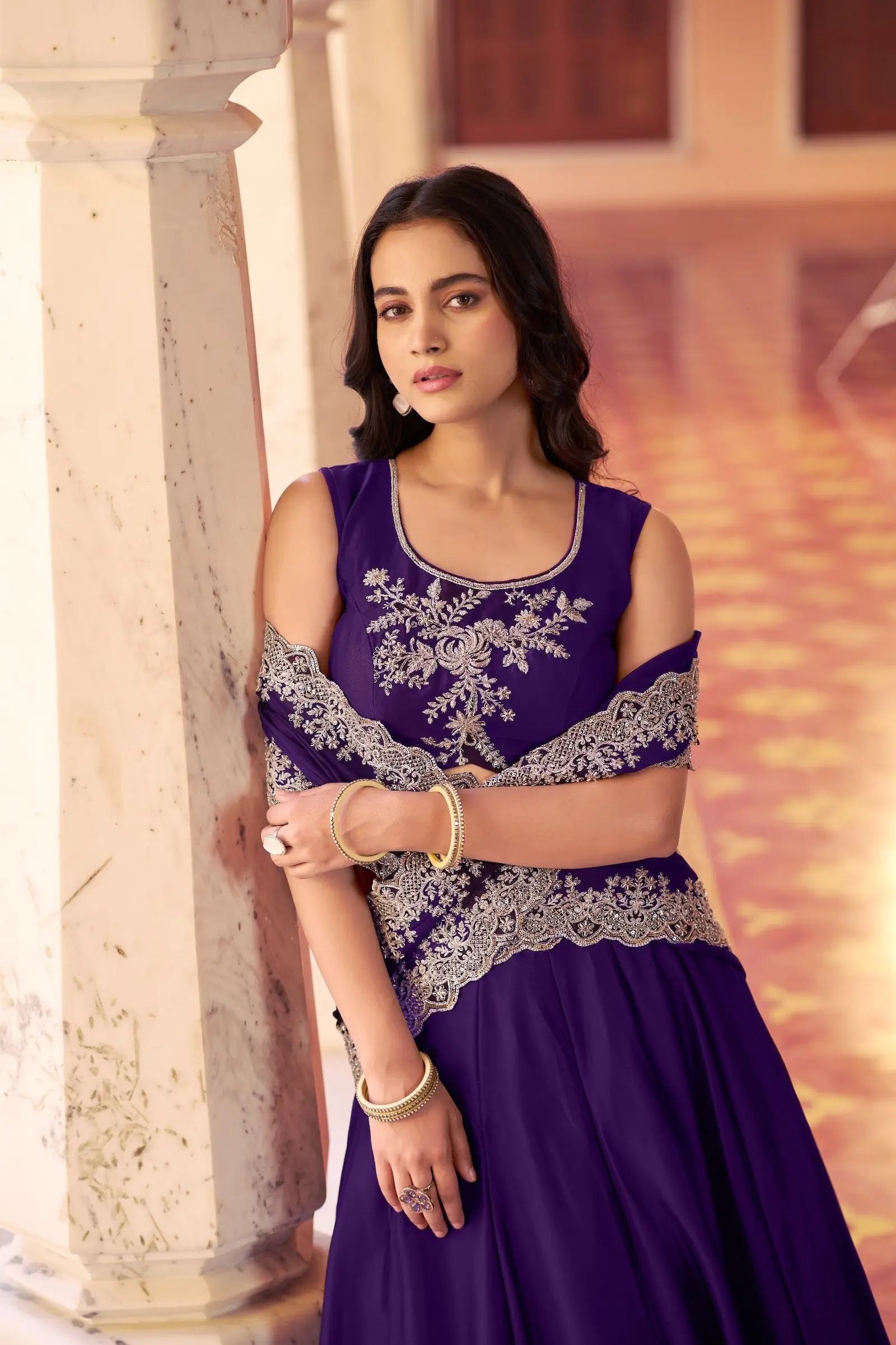 Dark Purple Sequins Embroidery Work Lehenga Choli