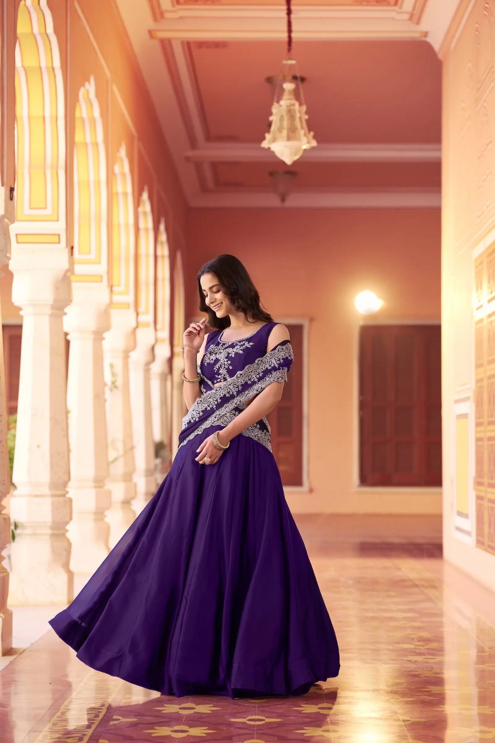 Dark Purple Sequins Embroidery Work Lehenga Choli