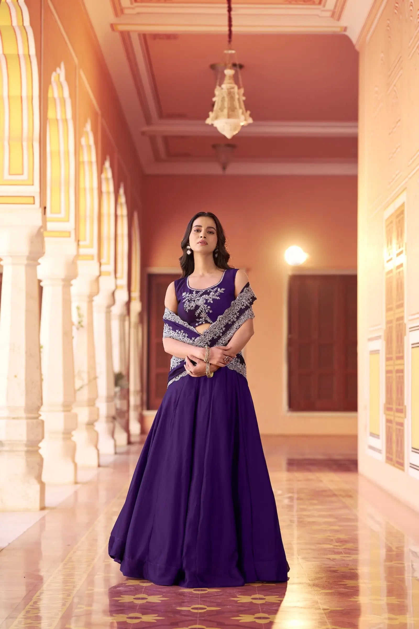 Dark Purple Sequins Embroidery Work Lehenga Choli