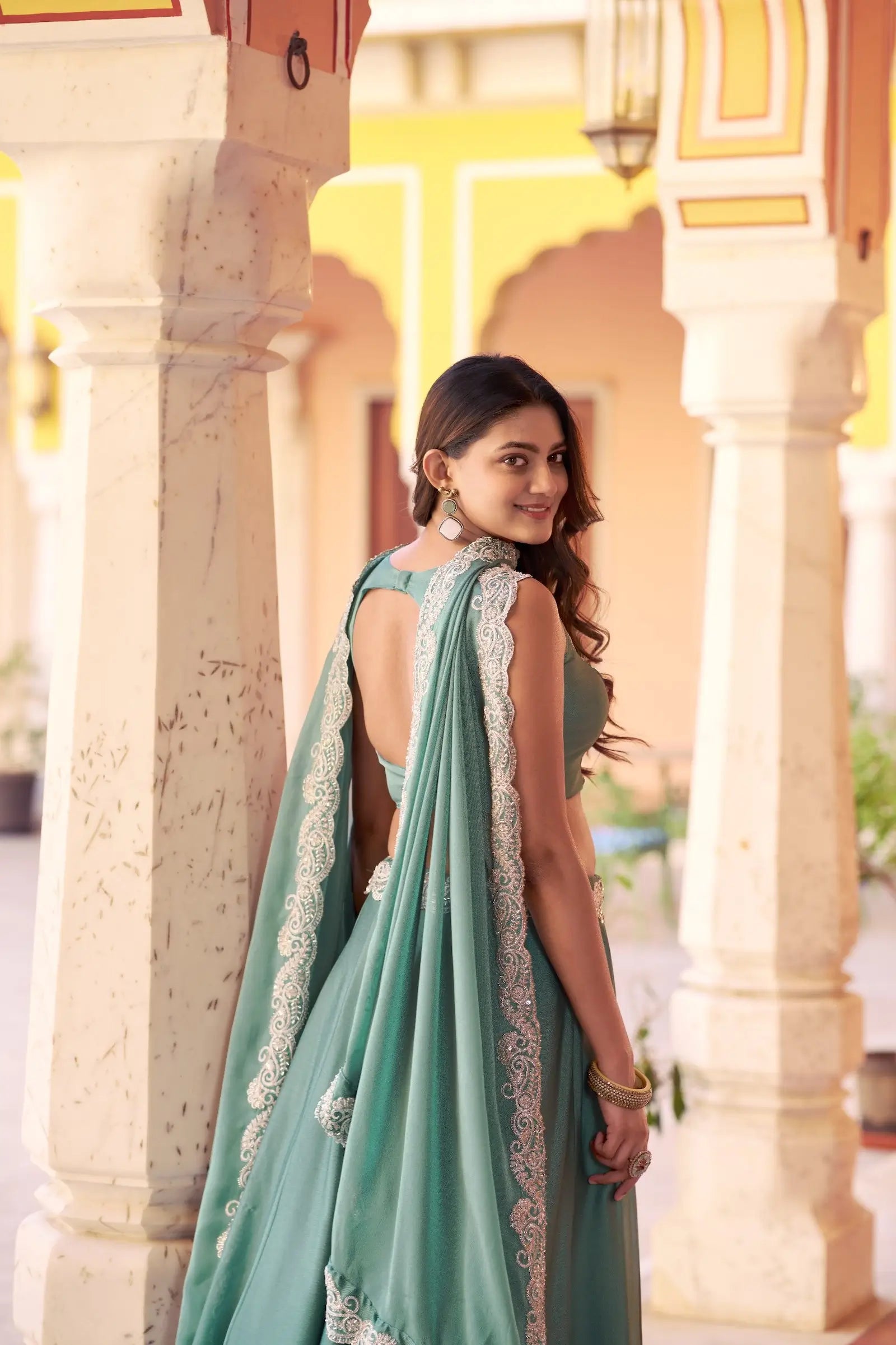 Sea Blue Sequins Embroidery Work Lehenga Choli