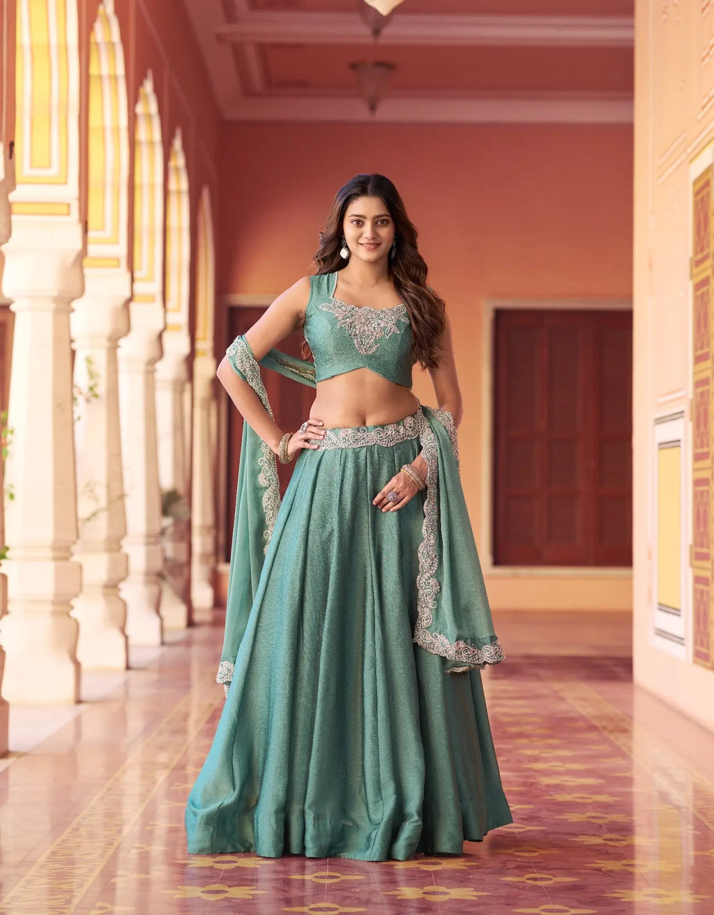 Sea Blue Sequins Embroidery Work Lehenga Choli