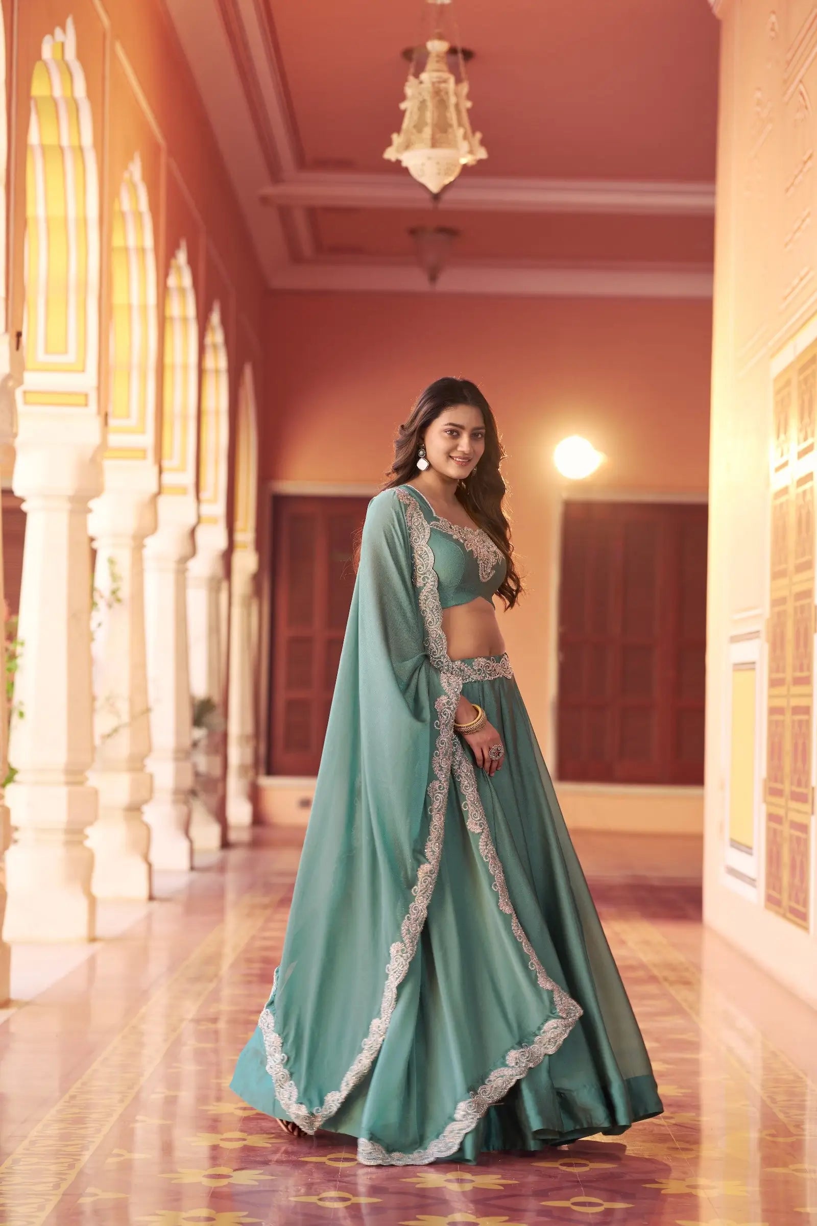 Sea Blue Sequins Embroidery Work Lehenga Choli