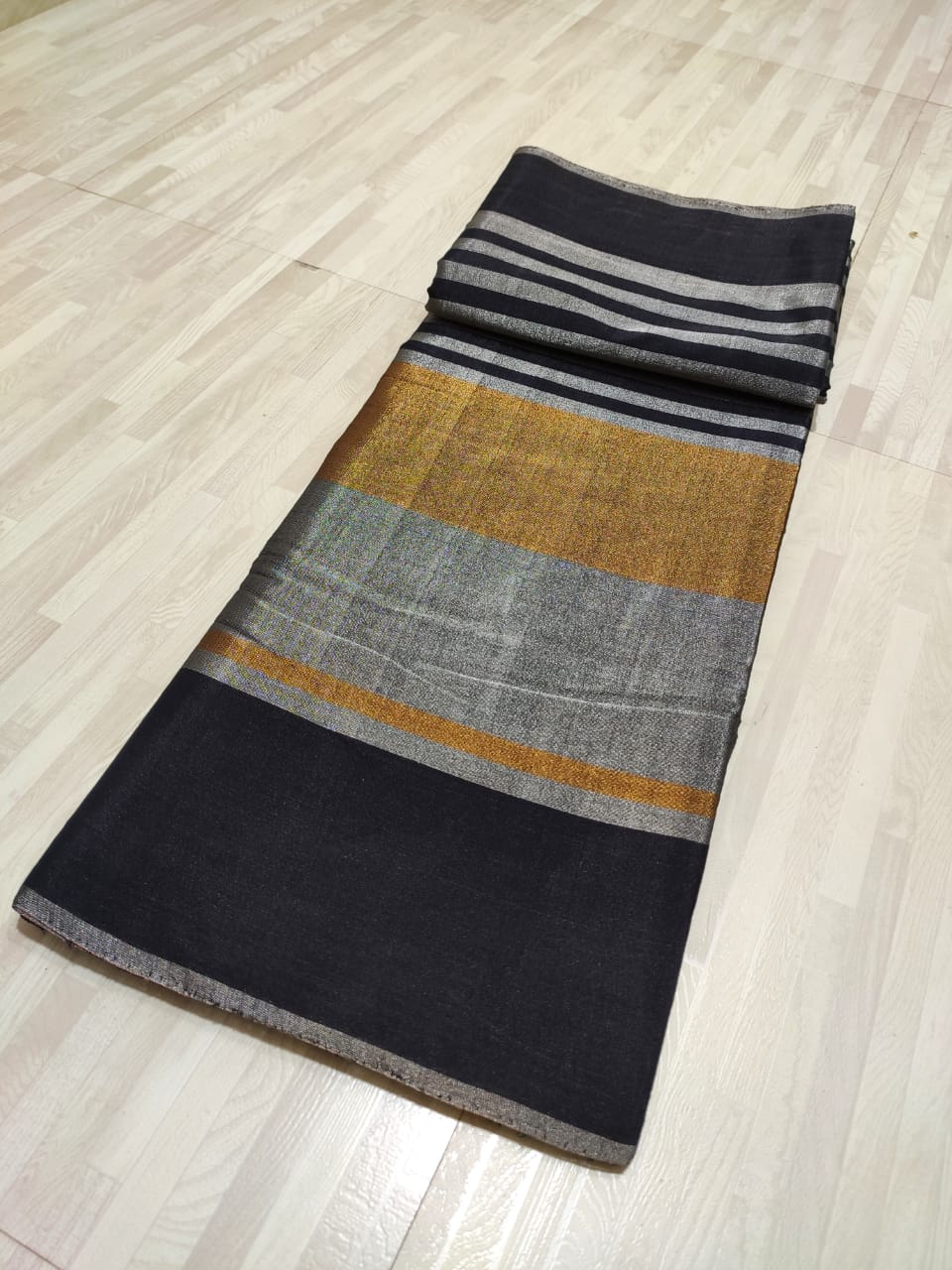 Gold, Silver & Black Chanderi Handloom Metallic Tissue Silk Contemporary Saree