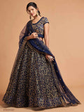 Navy Blue Soft Net Lehenga with Zari & Thread Work