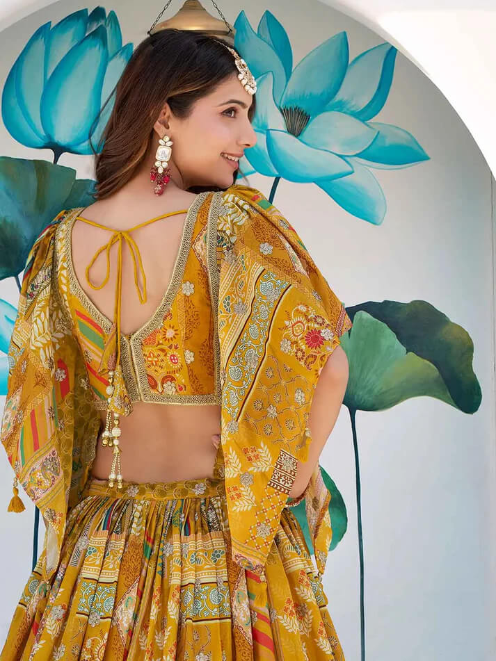 Yellow Digital Print Lehenga with Choker Dupatta
