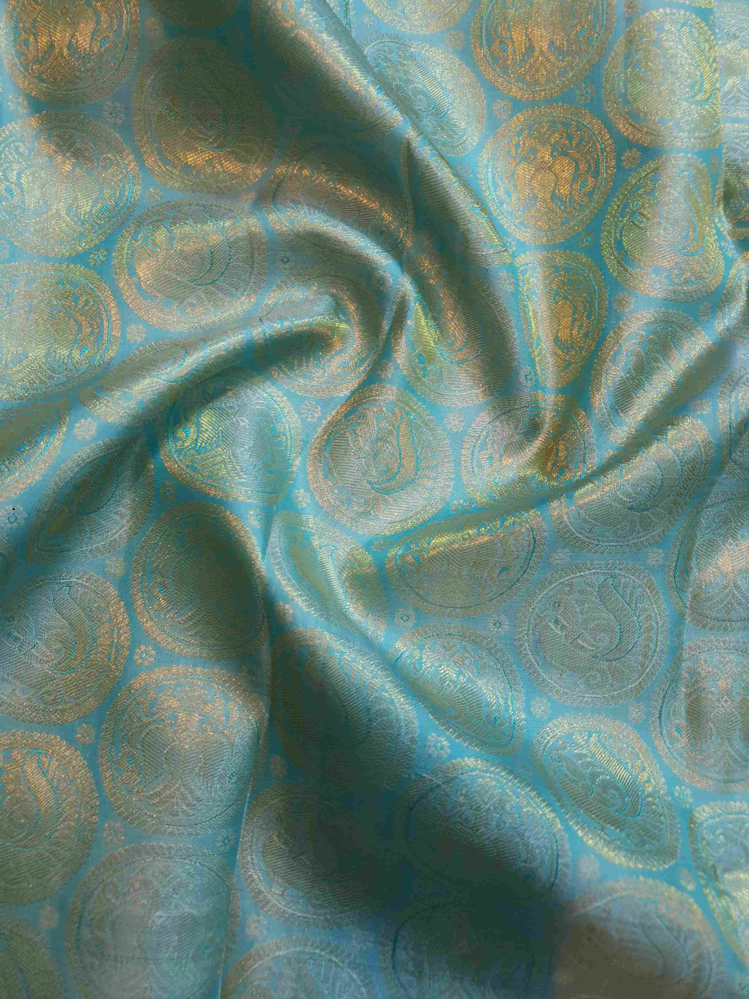 Turquoise Kanchipuram Handloom 2G Gold Pattu Silk Saree Silk Mark Certified