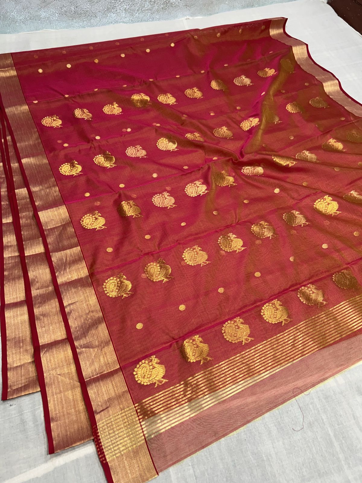Red Chanderi Handloom Cotton Silk Saree