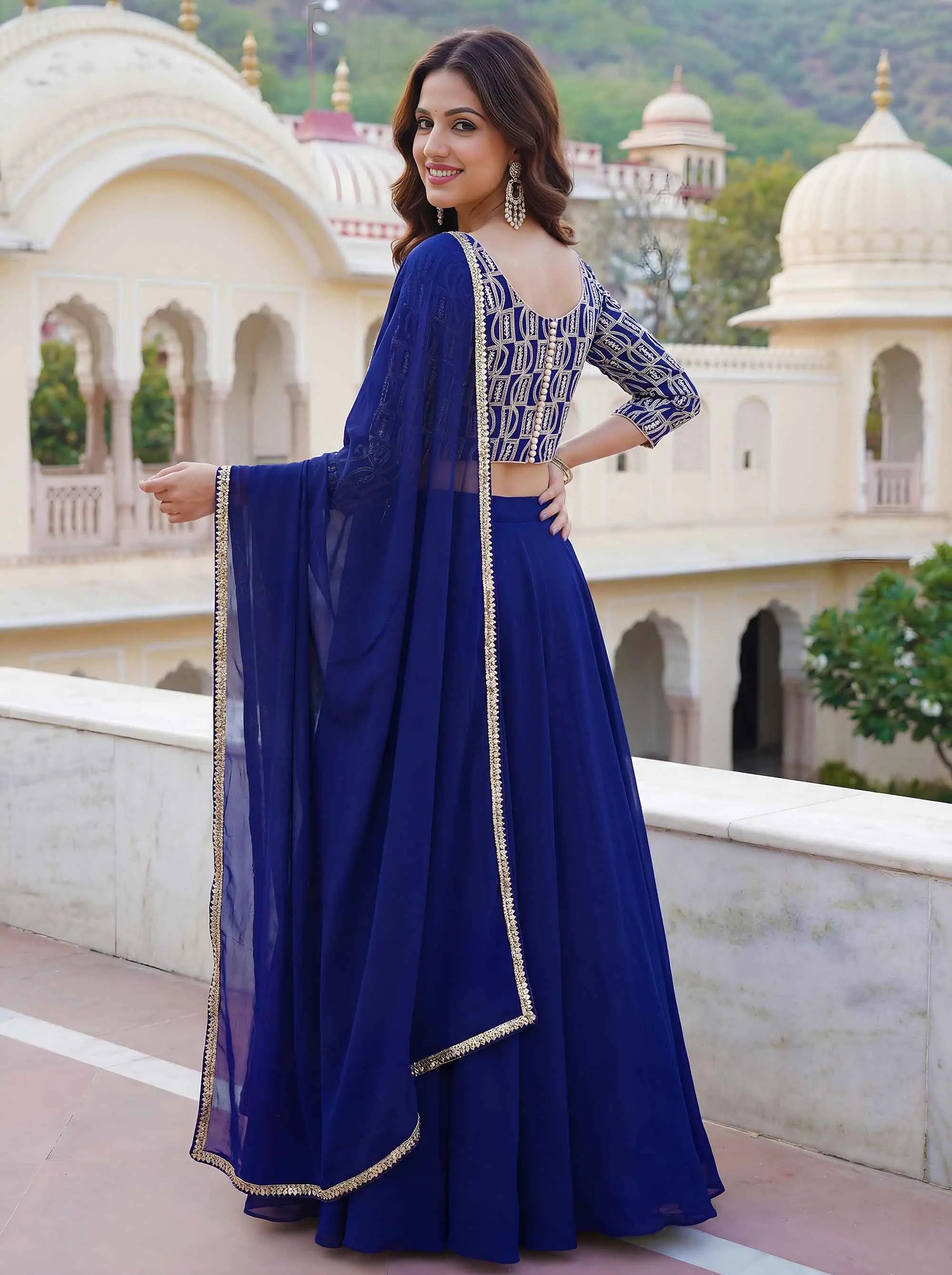 Blue Embroidery Work Choli And Lehenga