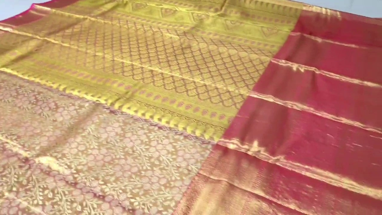 Orange Kanchipuram Handloom Tissue Brocade Silk Saree