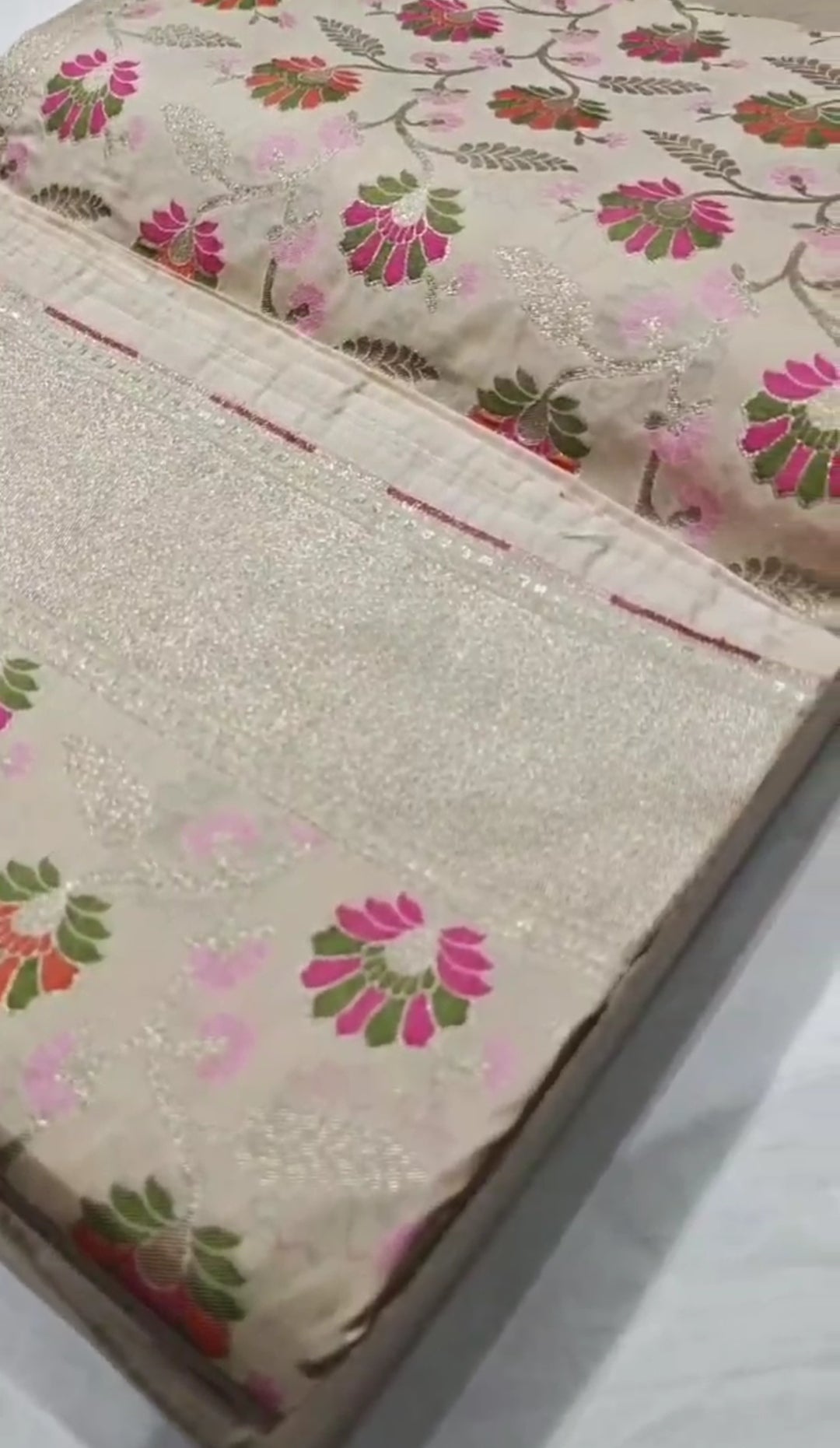 Cream Banarasi Soft Katan Silk Tilfi Meenakari Saree