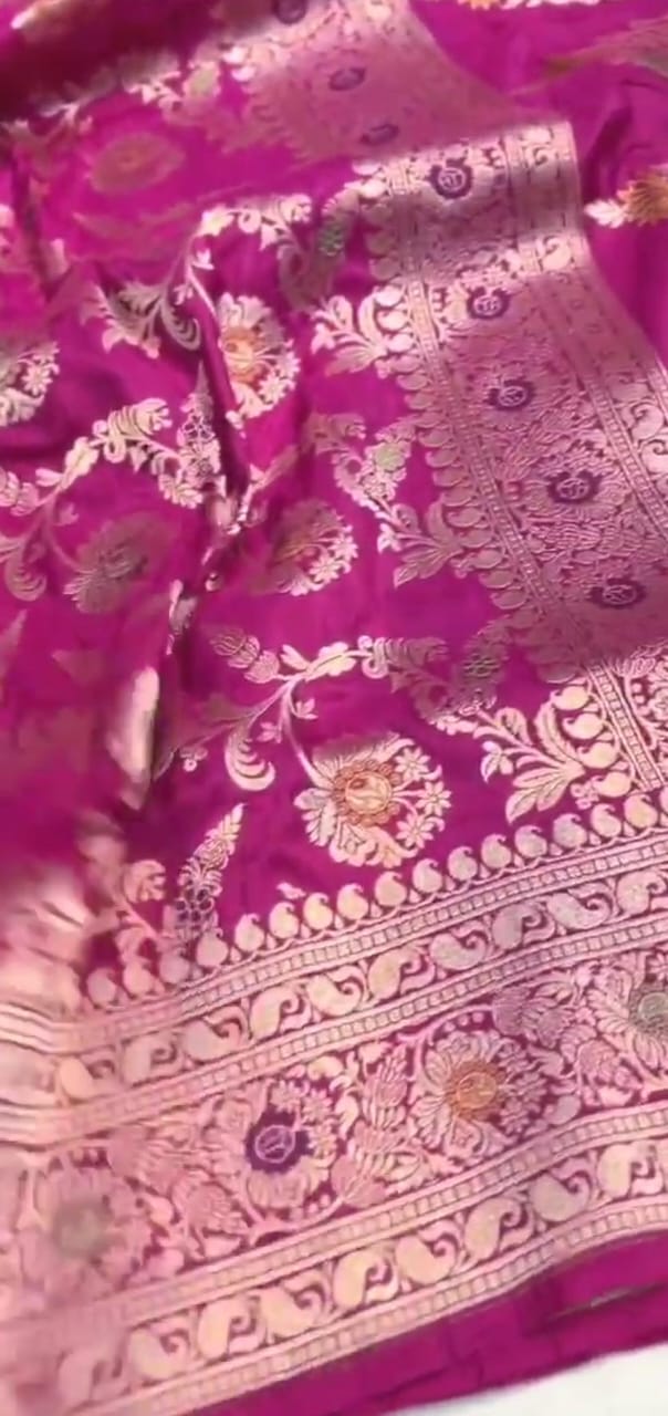 Dual Tone Hot Pink Banarasi Handloom Katan Silk Meenakari Saree