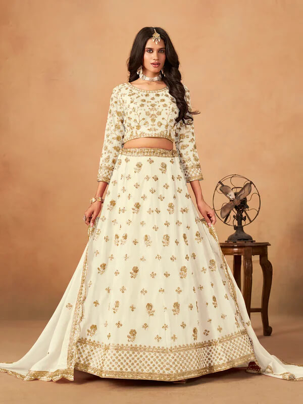 Off White Organza Lehenga with Embroidery Work