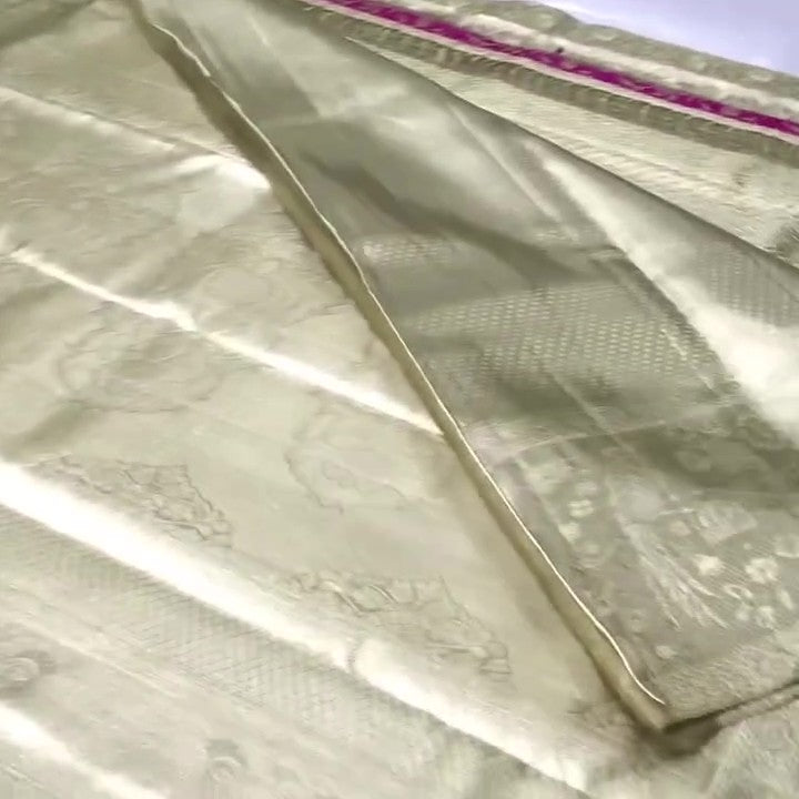 Ivory Kanchipuram Handloom Tissue Brocade Silk Saree