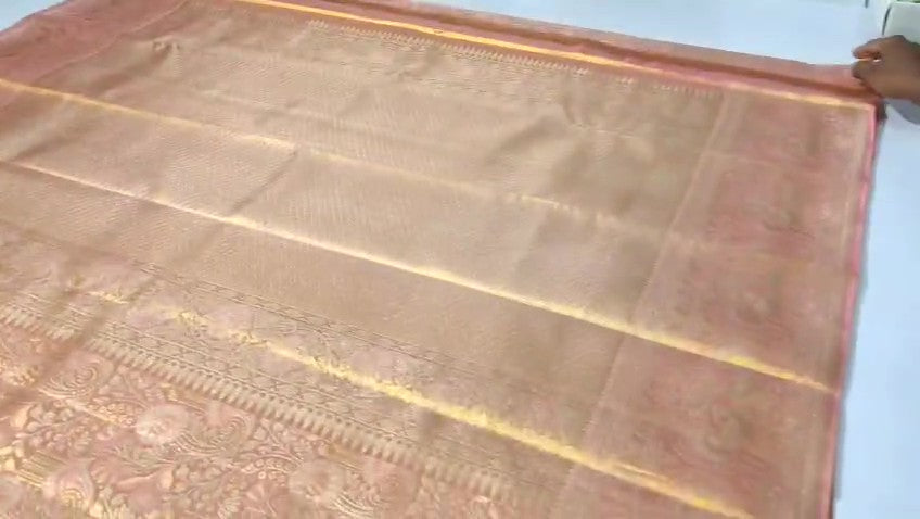 Peach Kanchipuram Handloom Tissue Brocade Silk Saree